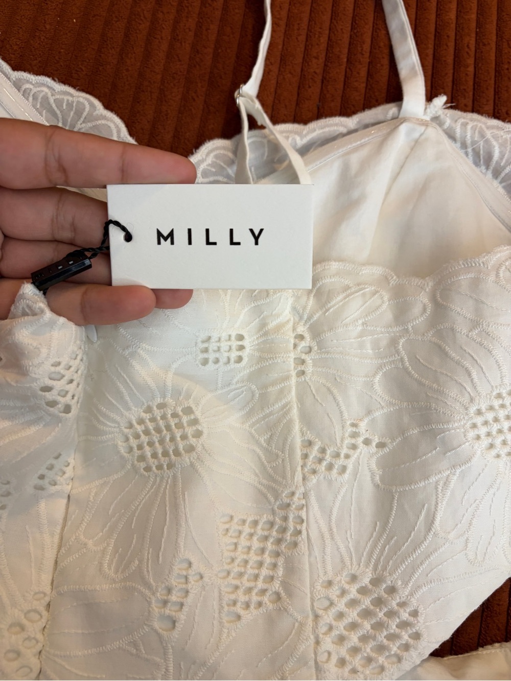 Milly Cream Eyelet Lace Spaghetti Strap Top - Picture 2 of 8